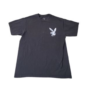 Playboy Men's Black Stacked Bunny Logo Short Sleeve T-shirt Medium